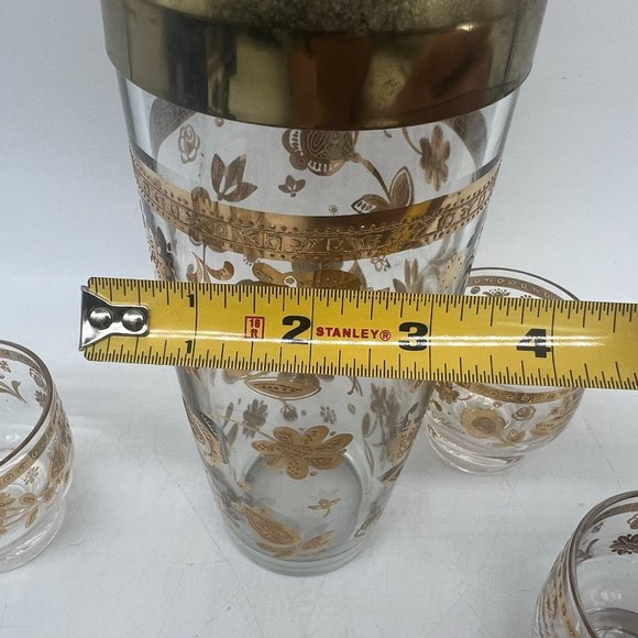 Mid Century Modern Culver Chantilly 22K Gold Shaker and Six Footed Rocks Glasses - Picture 6 of 8